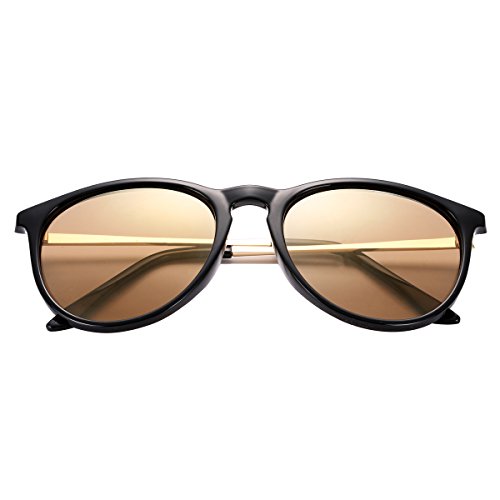 Product Cover Sunglasses for Women Fashion Cateye Erika Style Designer Frame Sun Glasses (Bright Black Frame/Gold Mirror Lens)