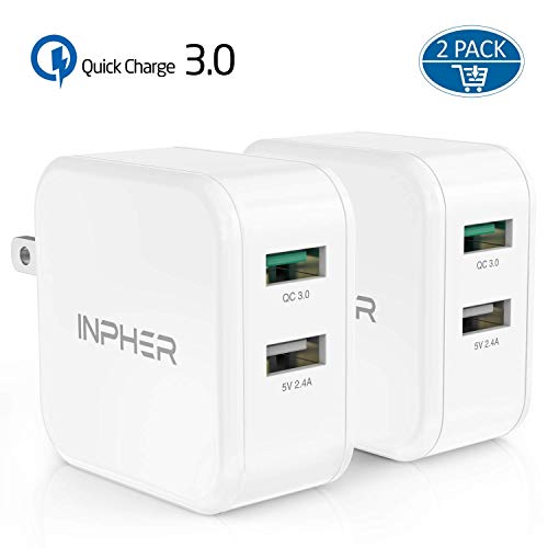 Product Cover 2 Quick Charge USB Wall Charger, Inpher 30W Fast Charger 3.0 + 2.4A Dual Ports Power Adapter with SmartID Foldable Plug for Samsung Galaxy, iPhone, iPad, Google Pixel,Tablet and More