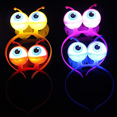 Product Cover 4PCS LED Light Up Headbands Glowing Hairband Alien Head Boppers Hair Hoop for Christmas Halloween Gift