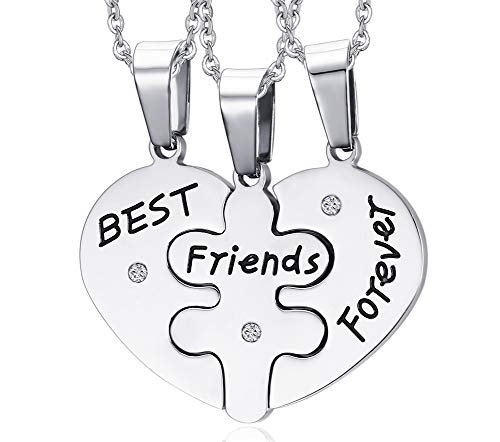 Product Cover MG Jewelry Stainless Steel Heart Shape Matching 3 Piece BFF Best Friend Necklaces for 3 for Teens Girls, 19