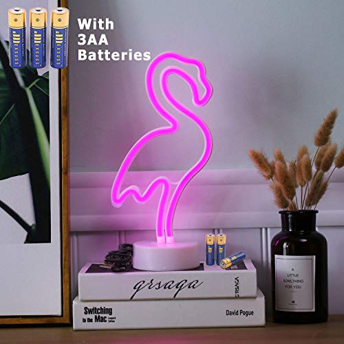 Product Cover HONGM Flamingo Shape LED Neon Night Light with Base Pink Decorative Light Battery Powered/USB Table Lamp for Kids Room Holiday Party Decorative