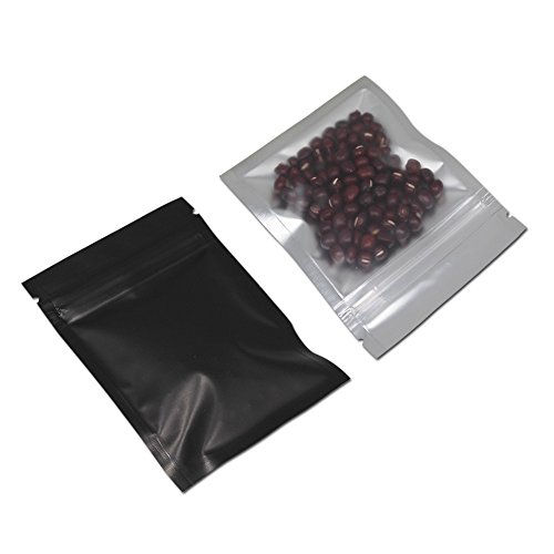 Product Cover 100 Pcs Mylar Ziplock Bag Smell Proof Food Storage Metallic Foil Airtight Bags Front Clear Plastic Candy Packaging Pouch Flat Heat Seal Resealable (7.5x10cm (3x3.9 inch), Matte Black)