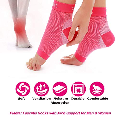 Product Cover Janmid Compression Foot Sleeves for Men & Women - Best Plantar Fasciitis Socks for Plantar Fasciitis Pain Relief, Heel Pain, and Treatment for Everyday Use with Arch Support(Rose Red L/XL)