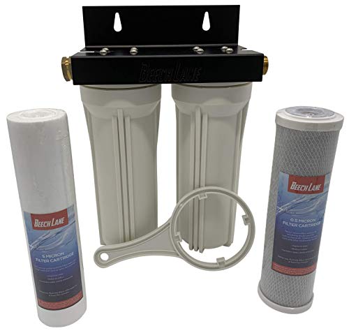 Product Cover Beech Lane External RV Dual Water Filter System, Leak-Free Brass Fittings, Mounting Bracket and Two Filters Included, Sturdy Construction is Built to Last