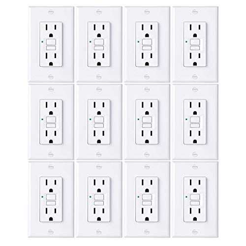 Product Cover [12 Pack] BESTTEN 15A GFCI Outlets, Slim, Non-Tamper-Resistant GFI Duplex Receptacles with LED Indicator, Auto-Test Ground Fault Circuit Interrupter with Decor Wall Plates, UL Listed, White, USG5