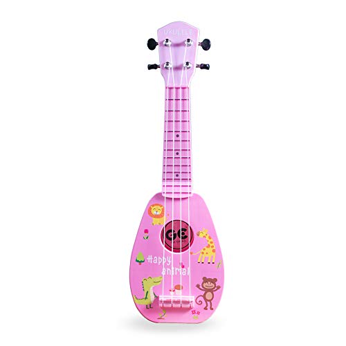 Product Cover YOLOPLUS+ Kids Ukulele Guitar Toy Simulation 4 Strings Children Musical Instruments Educational Learning for Toddler Beginner Keep Tone Anti-Impact (17 Inch Pink)
