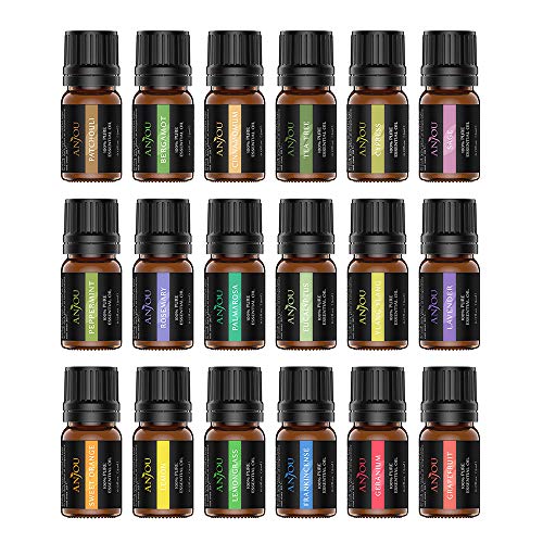 Product Cover Anjou Essential Oils Gift Set, 18 x 5mL Aromatherapy Top Oils for Diffuser, Humidifier, Massage, Skin Hair Care, Therapeutic Grade 100% Pure, Include Lavender, Sweet Orange, Eucalyptus and More