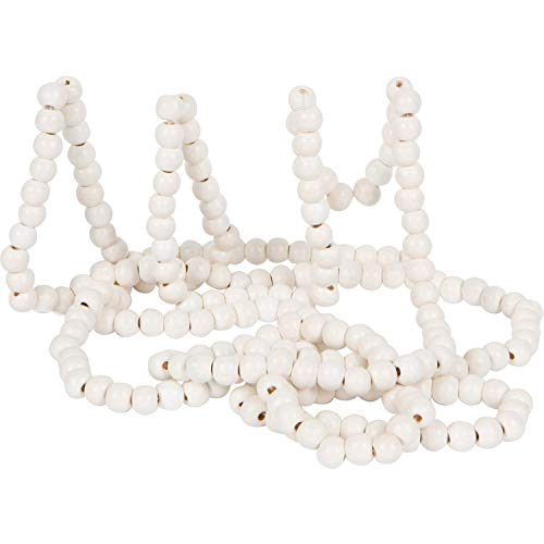 Product Cover Vintage Style White Wood Bead Garland Christmas Tree Holiday Decoration, 9 Feet