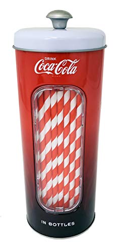 Product Cover The Tin Box Company Coke Holder Tin with 20 Paper Straws Coca Cola, Red