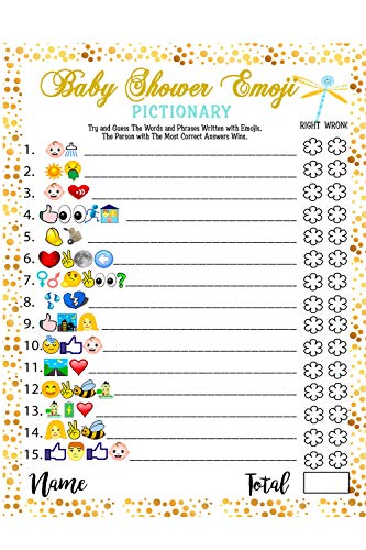 Product Cover Baby Shower Games - 40 Cards Emoji Pictionary, Fun Guessing Game Girls Boys Babies Gender Neutral Ideas Shower Party, Prizes for Game Winners, Favorite Adults Games for Baby Shower Favors Activities