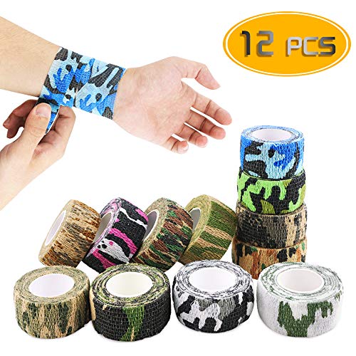 Product Cover Nexxxi 12 Pack Self Adhesive Elastic Bandage Wrap Color Medical Tape for Sports, Wrist, Ankle, Camouflage Color, 1 Inch Wide and 5 Yards Long