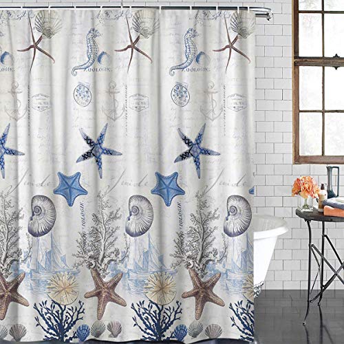 Product Cover OneHoney Coastal Shower Curtain for Bathroom Underwater World Marine Life Print Bath Curtain, Polyester Fabric Water-Repellent