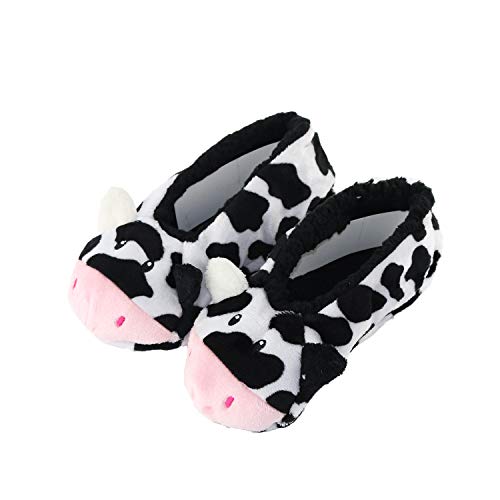 Product Cover Womens Knit Lovely Animal Slippers Non-Skid Sole Home Slippers for Adults Girls (5-7, Cow)
