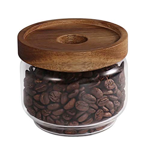 Product Cover 77L Glass Storage Jar, 8.85 FL OZ (262 ML), Glass Storage Jar with Sealed Wooden Lid - Portable Clear Food Storage Jar for Serving Candy, Snack, Honey and more