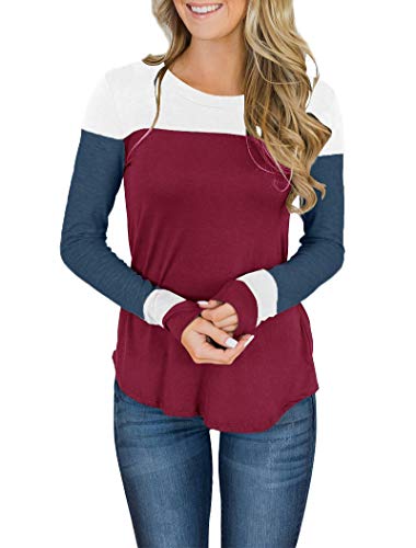Product Cover Minthunter Women's Long Sleeve Crew Neck Cute Tunic Color Block Tops