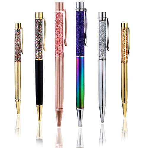 Product Cover PASISIBICK Ballpoint Pens for Women, Bling Crystal Liquid Metal Ballpen with Black Ink(6pcs)