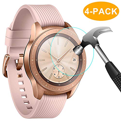 Product Cover CAVN 4-Pack Screen Protector Compatible with Samsung Galaxy Watch 42 mm Tempered Glass Waterproof Screen Guard Cover Compatible with Samsung Galaxy 42 mm Rose Gold/Midnight Black Watch