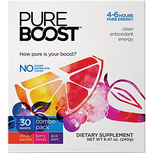 Product Cover Pureboost Clean Energy Drink Mix. No Sugar, No Sucralose. Healthy Energy Loaded with B12, Antioxidants, 25 Vitamins, Electrolytes. (Combo Pack, 30 Count)