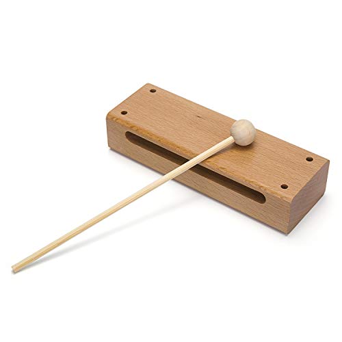 Product Cover Wood Block Musical Instrument with Mallet Solid Hardwood Percussion Rhythm Blocks
