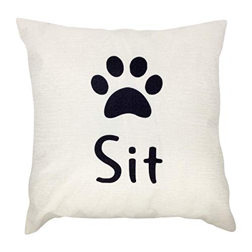Product Cover Arundeal 18 x 18 Inch Cotton Linen Square Throw Pillow Cover - Dog Paw Print with Quote Sit