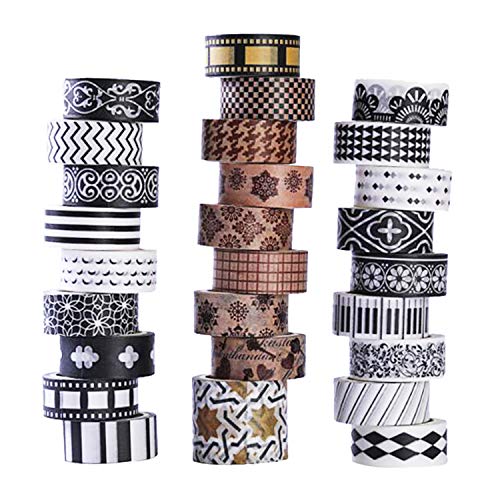 Product Cover 27 Rolls Washi Tape Set, DIY Gift Wrapping Scrapbooking and Craft, Sticky Adhesive Paper Masking Tape Decorative Sticker with Lovely Printed Patterns and Long-Lasting Colors