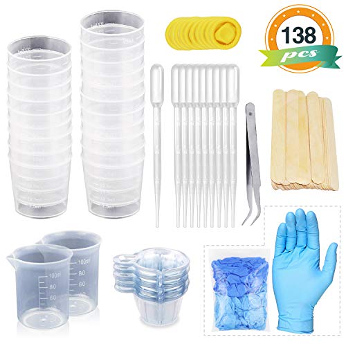 Product Cover LET'S RESIN Mixing Cups Epoxy Resin Cups with Sticks Kit - 2pcs 100ml Measuring Cups, 20pcs 2oz Graduated Cups,50pcs Disposable Cups with Mixing Sticks, Dropping Pipette, Tweezers & Gloves
