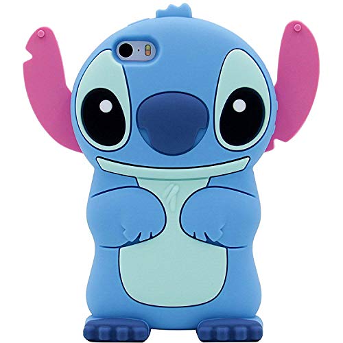 Product Cover Blue Stitch Case Compatible for iPhone 4,FunTeens 3D Cartoon Animal Cute Soft Silicone Rubber Protective Character Cover,Kawaii Animated Funny Cool Skin Shell for Kids Child Teens Girls for iPhone4
