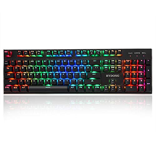 Product Cover HYDONG RGB LED Backlit Mechanical Gaming Keyboard with Black Switch, 104 Anti-ghosting Standard Keys, Support Macro Setting, Aluminum Base, Non-Slip Spill-Resistant, USB Wired for PC, Laptop, Computer