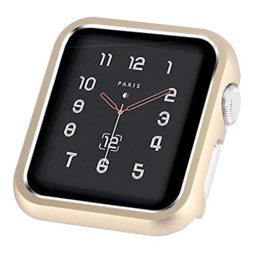 Product Cover CooBES Compatible with Apple Watch Case 38mm 42mm, Metal Bumper Protective Cover Aluminum Alloy Frame Bling Shiny Protector Compatible iWatch Series 3/2/1(Matte Gold, 38mm)