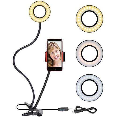 Product Cover Selfie Ring Light Cellphone Holder - Rovtop Ring Light Stand Live Stream Makeup, 48 LED Bulbs 3 Light Modes 10-Level Brightness 360 Rotating for iPhone Android Cell Phone, Black