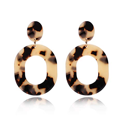 Product Cover YAHPERN Acrylic Earrings for Women Girls Statement Geometric Earrings Resin Acetate Drop Dangle Earrings Mottled Hoop Earrings Fashion Jewelry (Leopard)