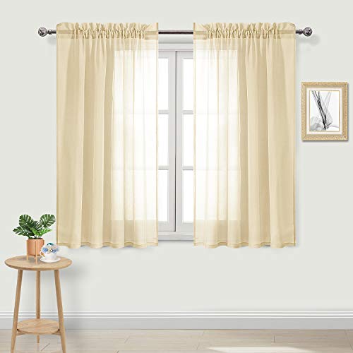 Product Cover DWCN Beige Sheer Curtains Semi Transparent Voile Rod Pocket Curtains for Bedroom and Living Room, 52 x 45 inches Long, Set of 2 Panels