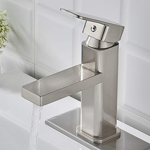 Product Cover VOTON Brushed Nickel Bathroom Faucet Single Hole,Modern Square Single Handle Bathroom Sink Washbasin Vanity Sink Faucet with Deck
