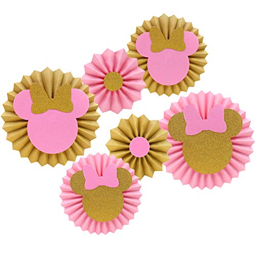 Product Cover Pink and Gold Glitter Minnie Tissue Paper Fans Backdrop Decoration Girls Birthday Party Favor Set