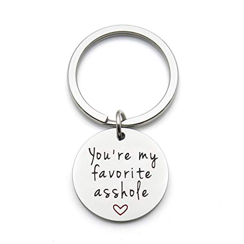 Product Cover Funny Boyfriend Keychain You're My Favorite Asshole Key Chain Gift for Husband, Anniversary Stainless Steel Keychain