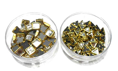 Product Cover Goelx Kundans Bezels Pastable for Jewelry Making Crafts, Apparels,and Decorations - Combo 2-Square Shape and Triangle Shape 2 Boxes