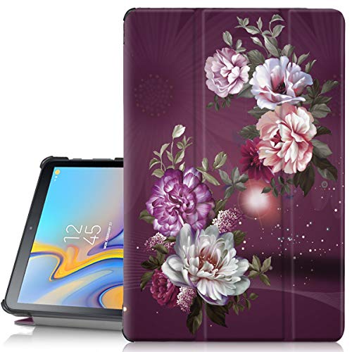 Product Cover Hocase Galaxy Tab A 10.5 Case, PU Leather Folio Smart Case w/Unique Flower Design, Auto Sleep/Wake Feature, Microfiber Lining Hard Back Cover for SM-T590/SM-T595 - Burgundy Flowers