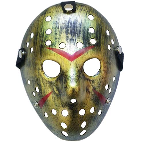 Product Cover Junyulim Jason Voorhees Mask Cosplay Mask Halloween Mask for Masquerade Party Bar Cosplay Halloween(Jason Mask Copper)