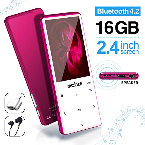 Product Cover MYMAHDI MP3 Player with Bluetooth 4.2, Touch Buttons with 2.4 inch Screen, 16GB Portable Lossless Digital Audio Player with FM Radio, Voice Recorder, Support up to 128GB, Pink