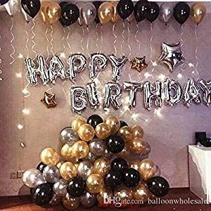 Product Cover TRISHRA Happy Birthday Letter Foil Balloon Set of (Silver)+HD Metallic Balloons (Black, Gold and Silver) Pack of 50