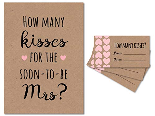 Product Cover How Many Kisses for the Soon to be Mrs Bridal Shower Game (Kraft/Pink) 1 Sign + 30 Cards, Made in the USA (1)