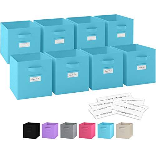 Product Cover Royexe - Storage Cubes - (Set of 8) Storage Baskets | Features Dual Handles & 10 Label Window Cards | Cube Storage Bins | Foldable Fabric Closet Shelf Organizer | Drawer Organizers and Storage (Blue)