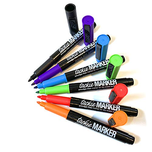 Product Cover Tackie Markers : Smudge-Free Markers for Dry-Erase Whiteboards. Erases with water! Fine-Tip Wet-Erase Low Odor Pens. Neon Colors Red, Teal, Purple, Orange, Green, Black 6-Pack