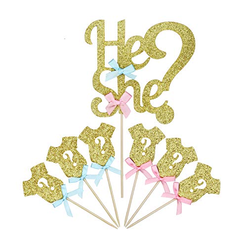 Product Cover LIDAGO 25 Pack Glitter Gender Reveal Cupcake Toppers, Boy or Girl Baby Shower Party Cake Food Decoration Supplies(1 