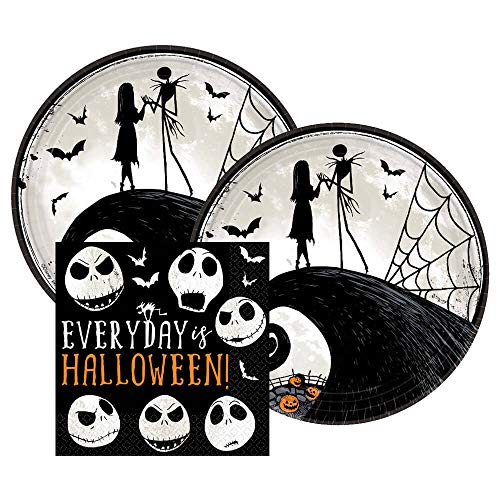 Product Cover Nightmare Before Christmas Halloween Party Paper Dessert Plates and Paper Napkins, 16 Servings, Bundle- 3 Items