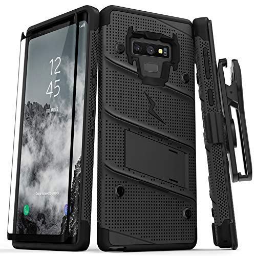 Product Cover Zizo Bolt Series Galaxy Note 9 Case with Holster, Lanyard, Military Grade Drop Tested and Tempered Glass Screen Protector for Samsung Galaxy Note 9 Cover - Black/Black