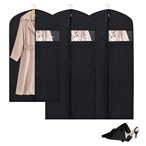 Product Cover Breathable Garment Bag Clothes Storage Bag Anti-Moth Protector &Dustproof Suit Bag Clear Window Zipper Folding Suits, Tuxedos, Dresses, Coats & More(Set of 3)