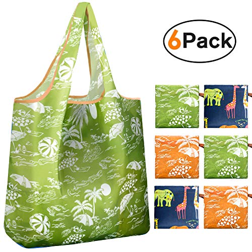 Product Cover REGER Foldable Shopping Grocery Bags Reusable & Machine Washable (Medium Size) for Environmental Protection (Pattern 02, Pack of 6)