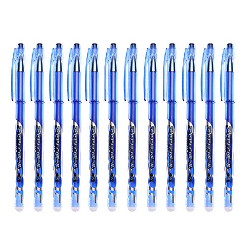 Product Cover RIANCY Erasable Gel Pens with Erasers, 0.5mm Medium Point, Dozen Box, Blue Color Ink, Capped, Refillable and Premium Comfort Grip, Smooth Lines to the End of Page (Blue,12 Pack)