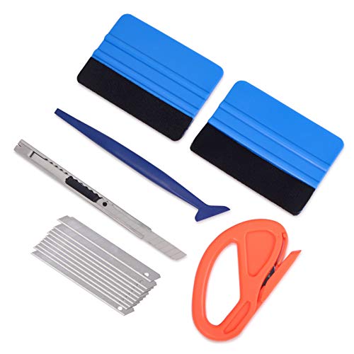 Product Cover Vehicle Vinyl Wrap Window Tint Film Tool Kit Include 4 Inch Felt Squeegee, Retractable 9mm Utility Knife and Snap-off Blades, Zippy Vinyl Cutter and Mini Soft Go Corner Squeegee for Car Wrapping